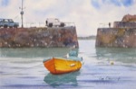 seascape, uk, england, cornwall, mousehole, harbor, sea, boat, original watercolor painting, oberst